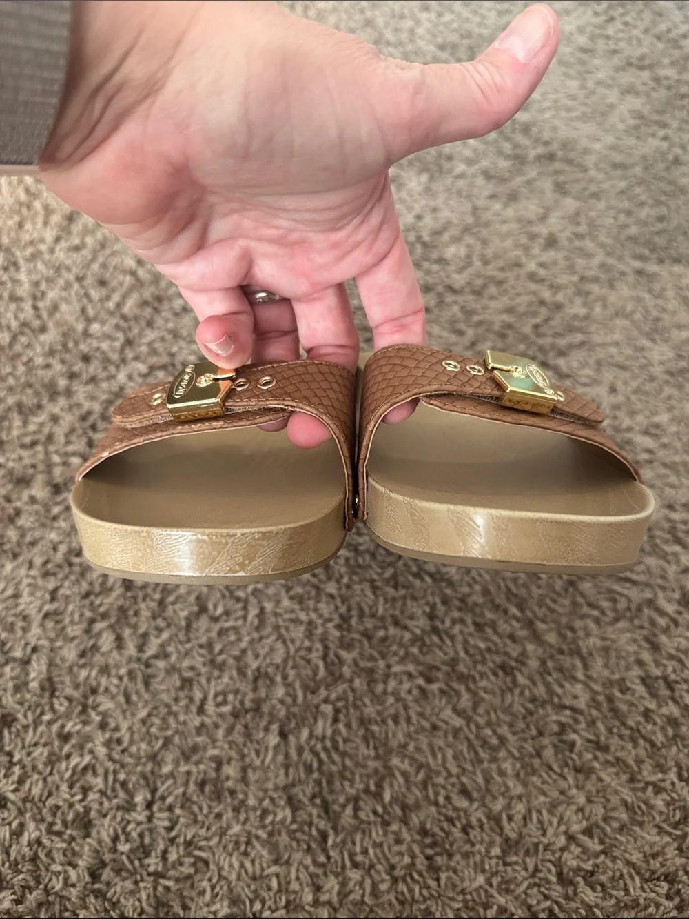 Dr. Scholl's Classic Snake Embossed Sandal in Saddle Tan